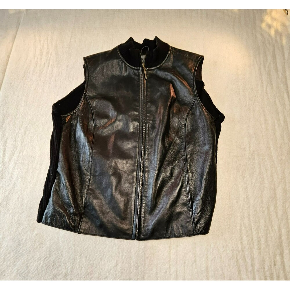 Jacyln Smith Collection Women's Leather Sweater Vest Black Biker Core Vintage